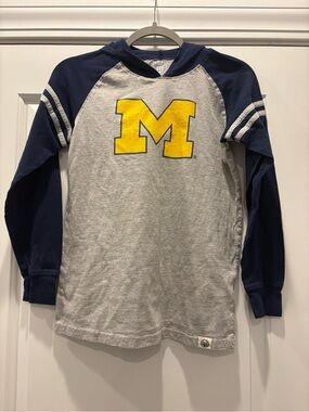 University of Michigan Youth Hooded Long-Sleeve Raglan Tee - Gray & Navy